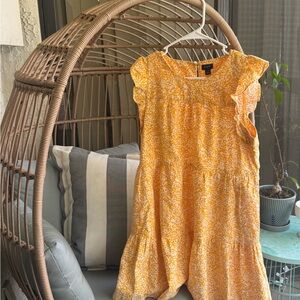 J. Crew Gold Sundress | Ruffled Tiered Skirt | Flutter Sleeve Detail | Pockets
